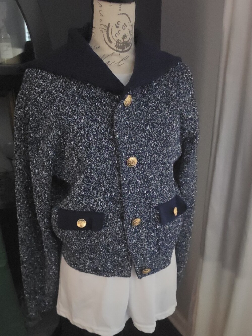 J. Crew - Marled Sailor Collar Cardigan in Navy Marl - Picture 5 of 5